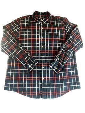 L.L. Bean Signature Men's XXL Tall Plaid Button-Down Shirt Blue Red Cotton